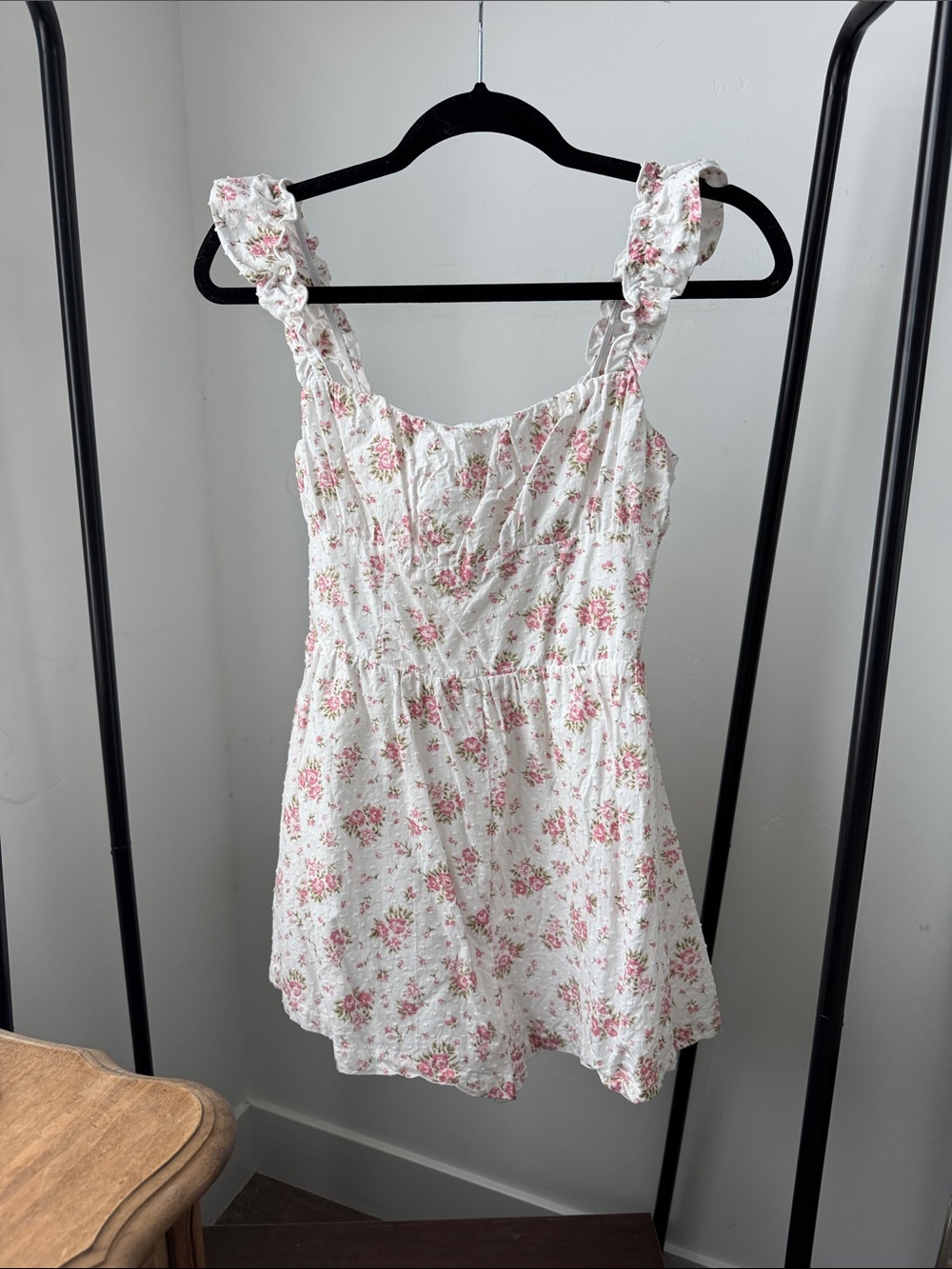 Princess Polly White Floral Ruffle-Strap Romper with Pink Blooms